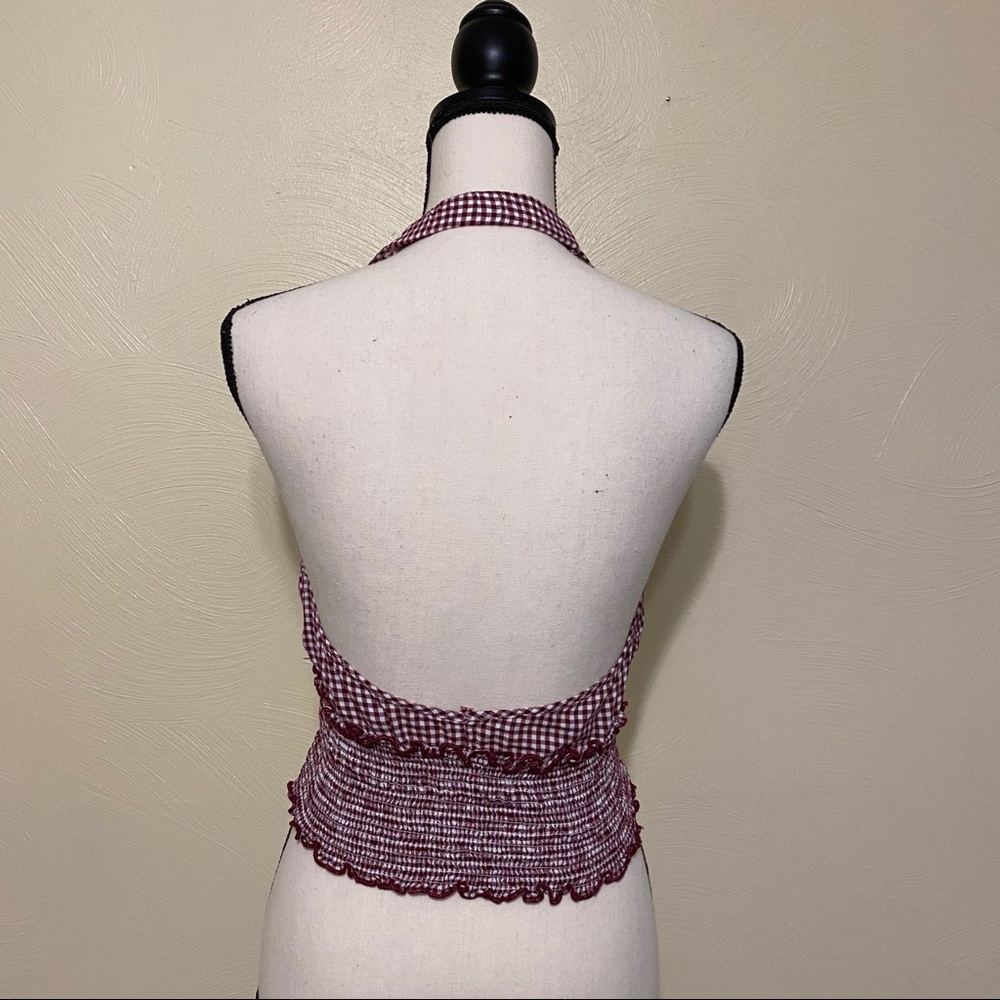 Festival Boho Plunge Gingham Halter Crop Top - Picture 2 of 3
